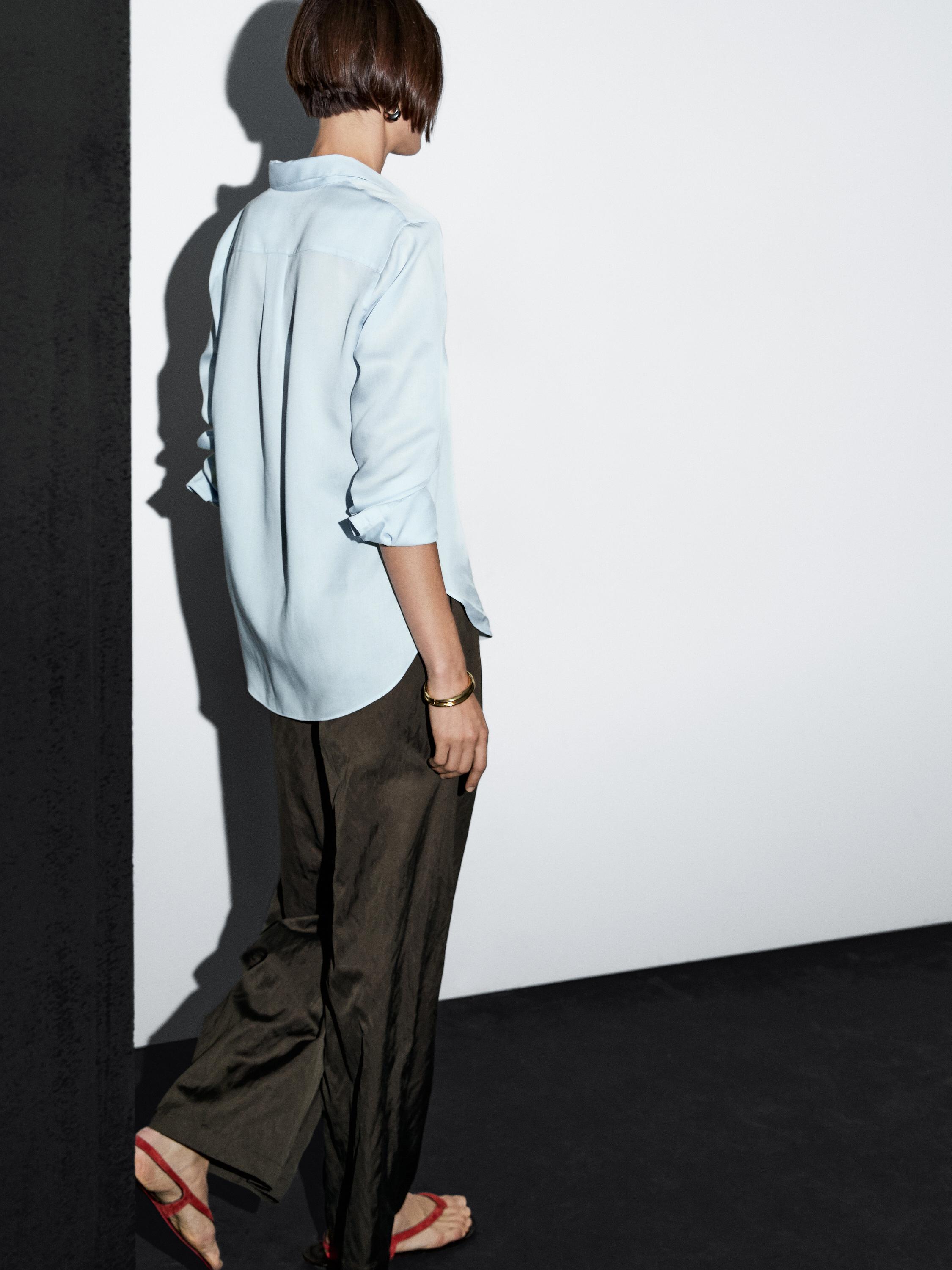 Wide-leg satin trousers with creased effect